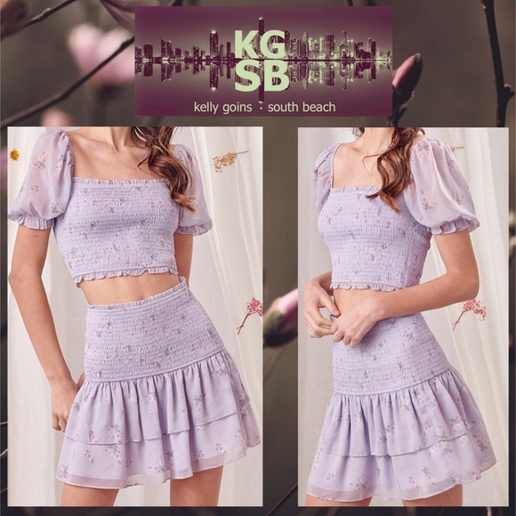 📌 STORIA Smocked Bodice Crop Top & Skirt Chiffon Sleeves & Double Ruffled Skirt - Picture 16 of 16